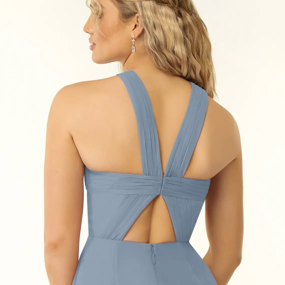 Azazie Blue Cross-Neck Maxi Dress - Picture 3 of 7